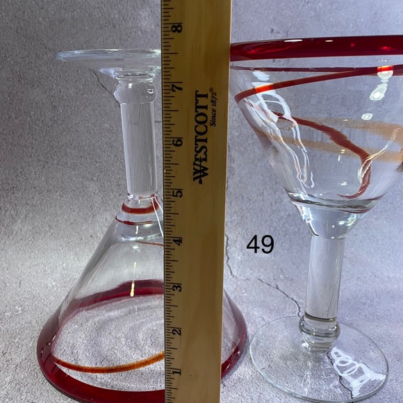 (3) Pier 1 Red Swirline Spiral Swirl Martini Glasses 6 1/2’’. Retired